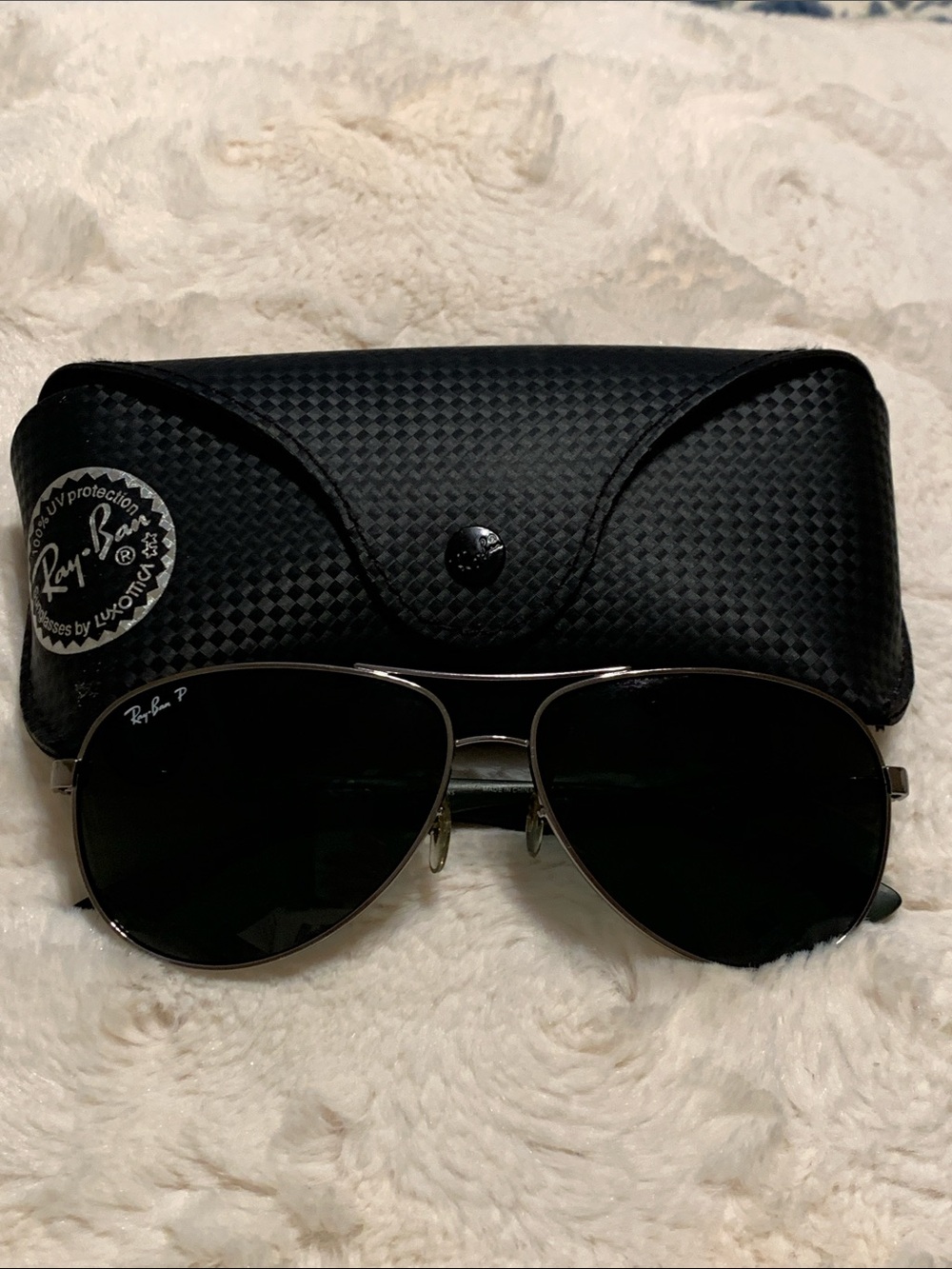 Ray-Ban Aviator Sunglasses - Dark Green Polarized Lenses with Gun Metal Frame
